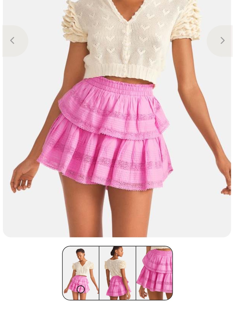 LoveShackFancy Pink Tiered Ruffle Mini Skirt high low